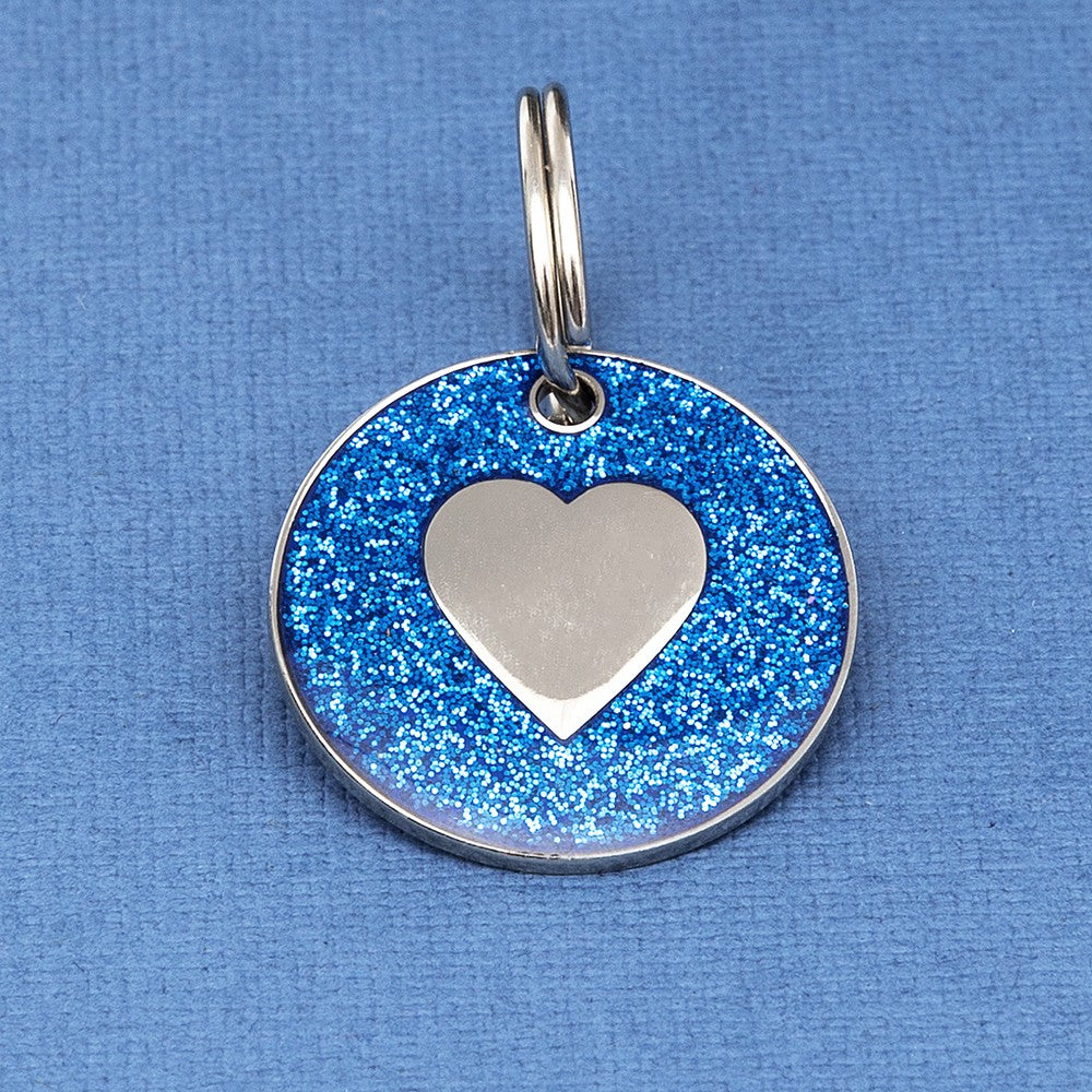Blue Glitter Heart Id Tag