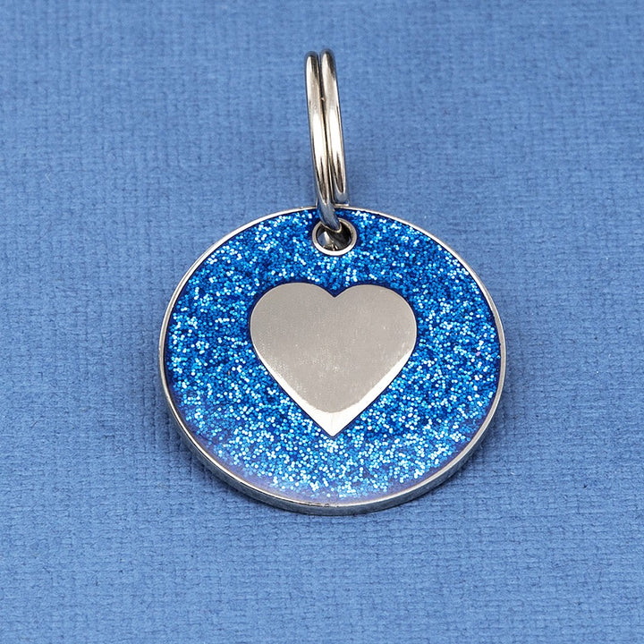 Blue Glitter Heart Id Tag