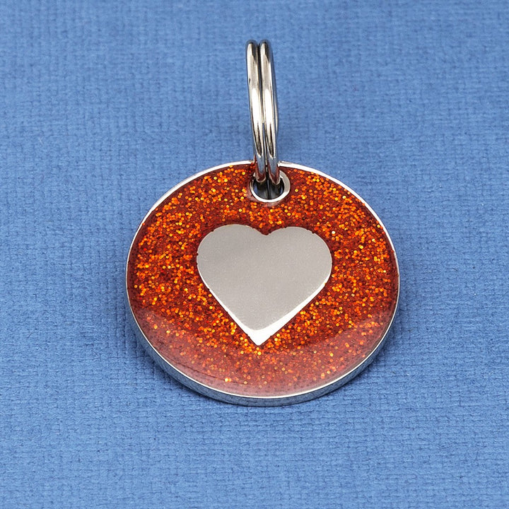 Coloured Glitter & Enamel Heart Pet ID Tag - Small Size (25mm wide)