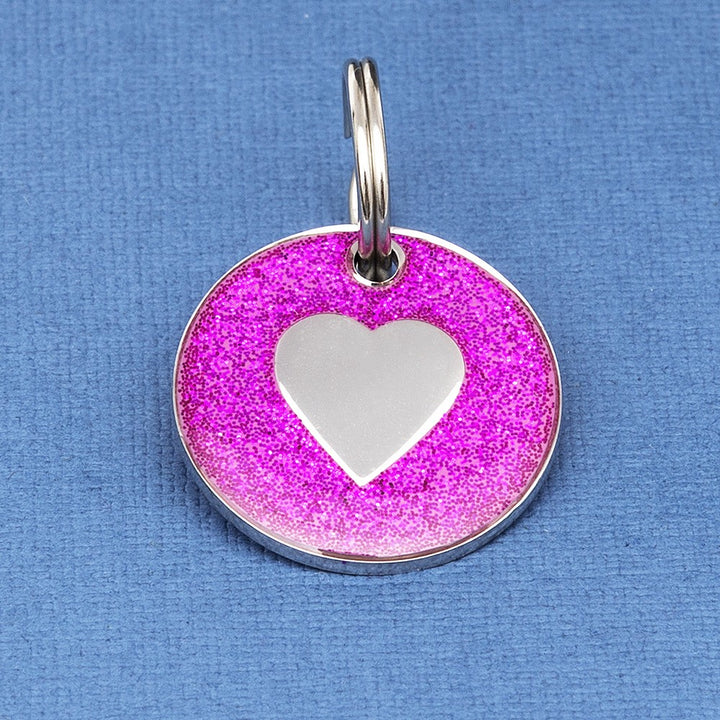 Coloured Glitter & Enamel Heart Pet ID Tag - Small Size (25mm wide)