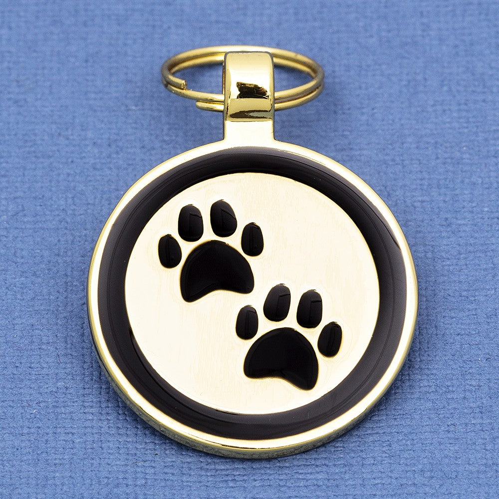 Gold Paw Print Dog ID Tag