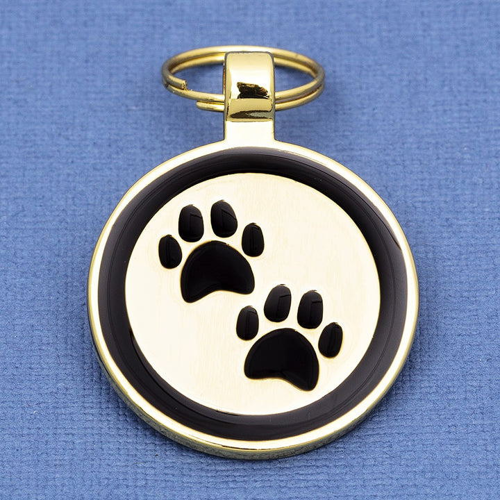 Gold Paw Print Dog ID Tag