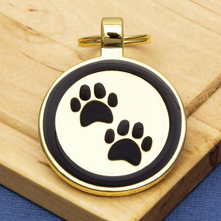Gold Paw Print Dog ID Tag