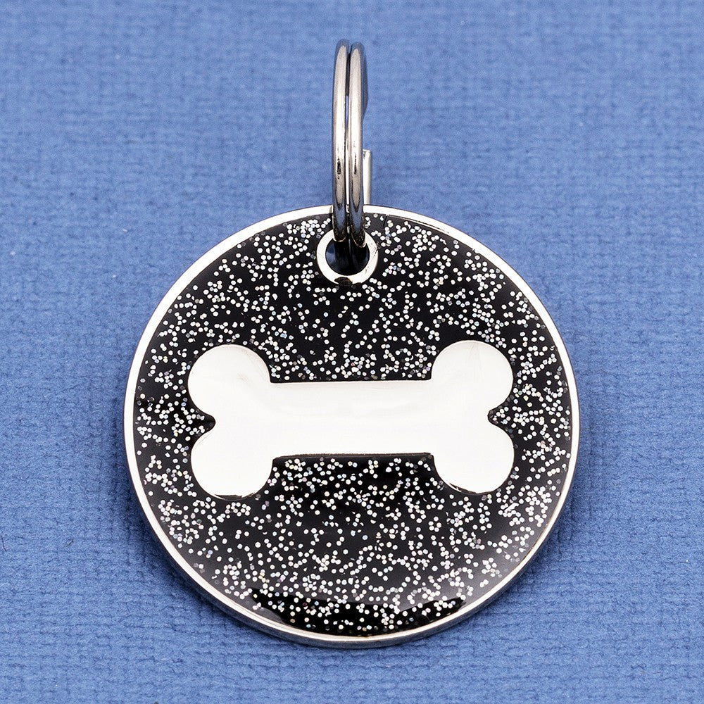 Black Glitter Bone Dog Id Tag