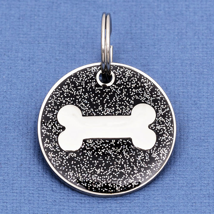 Black Glitter Bone Dog Id Tag