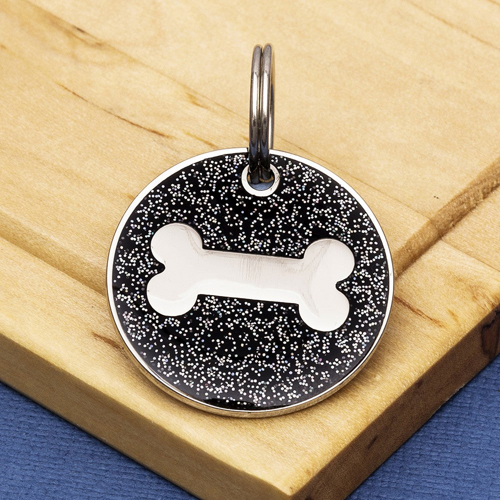 Black Glitter Bone Dog Id Tag