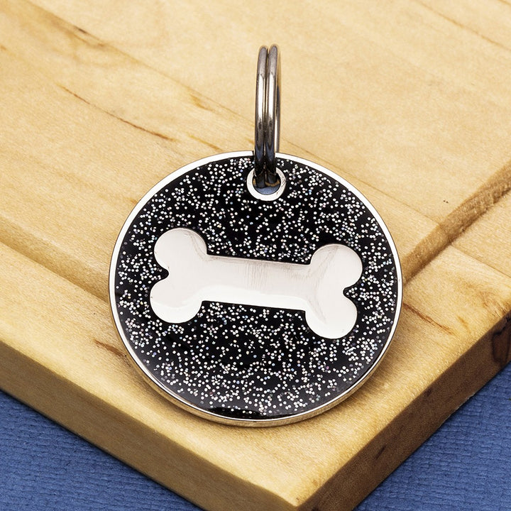 Black Glitter Bone Dog Id Tag