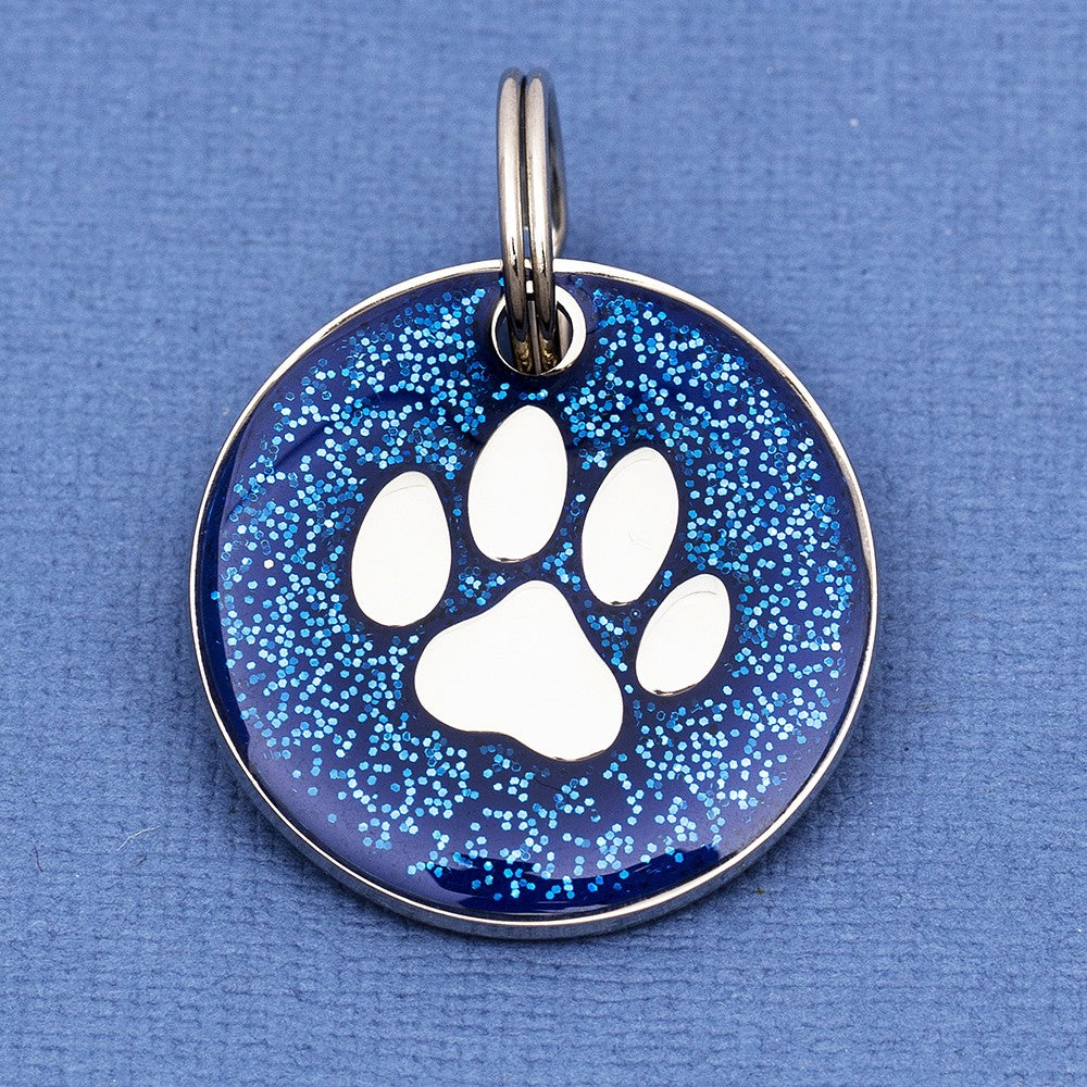 Glittery Paw Dog ID Tag - Available Black & Blue (25mm wide)