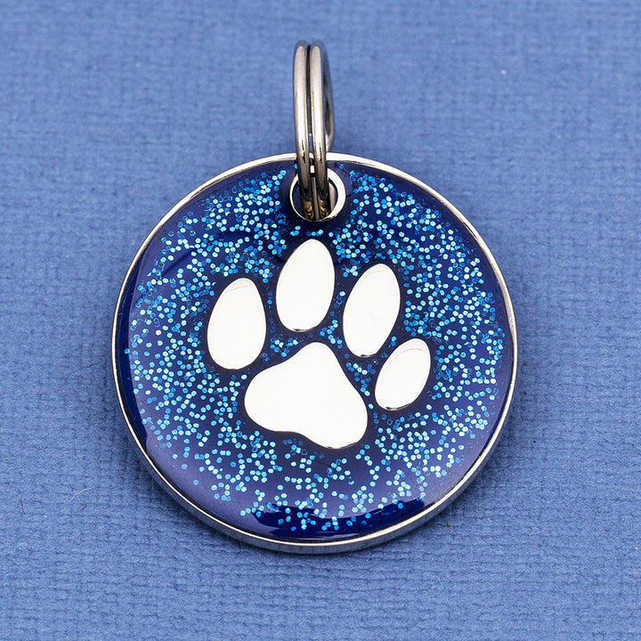 Glittery Paw Dog ID Tag - Available Black & Blue (25mm wide)