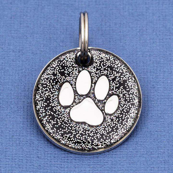 Black Glitter Paw Dog Id Tag