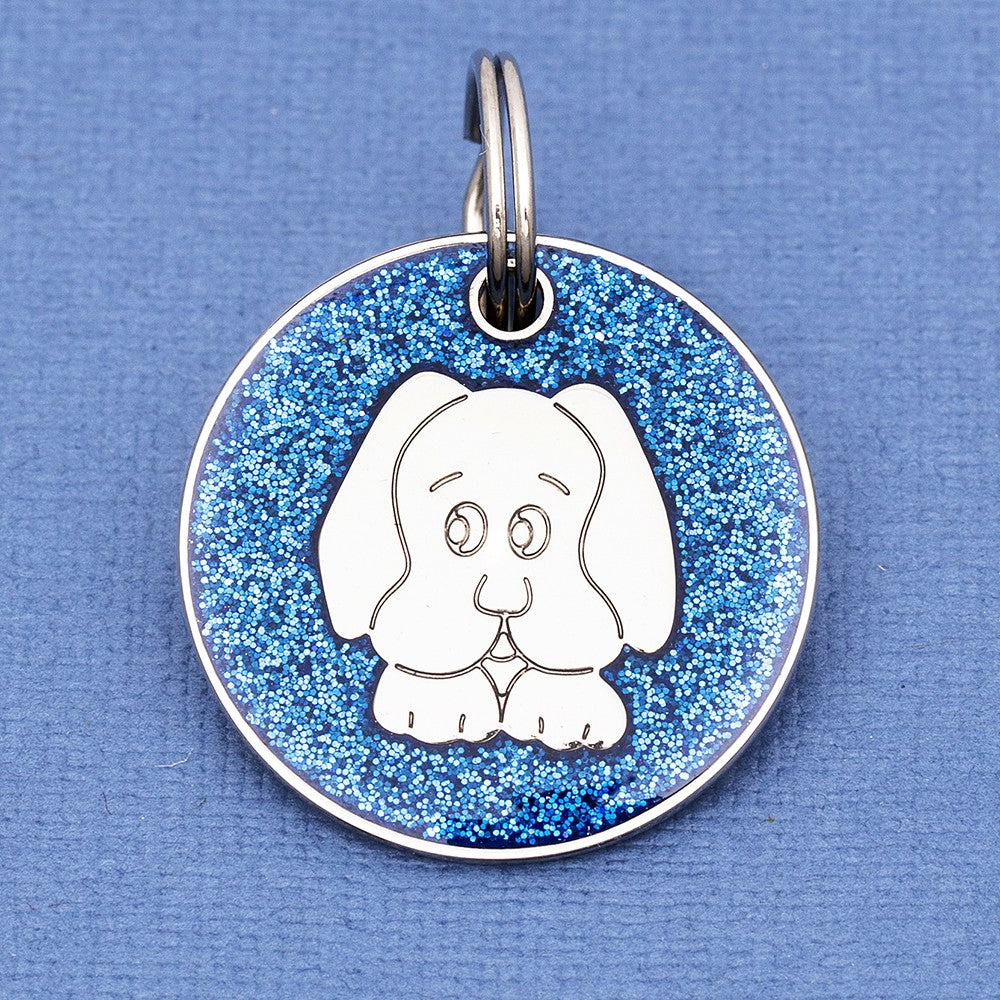Coloured Glitter Enamel Dog Face Pet ID Tag - Small Size (25mm wide)