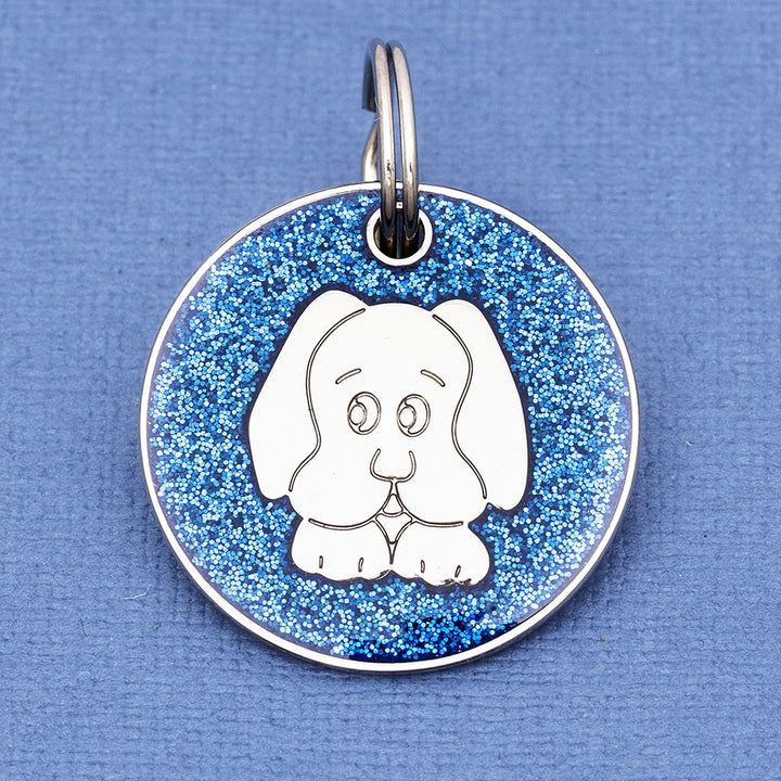Coloured Glitter Enamel Dog Face Pet ID Tag - Small Size (25mm wide)