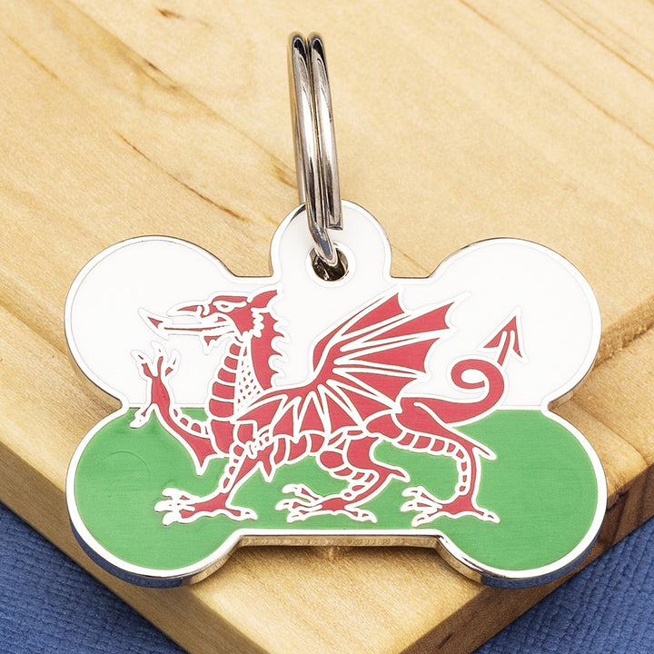 Welsh Flag Pet Tag Bone