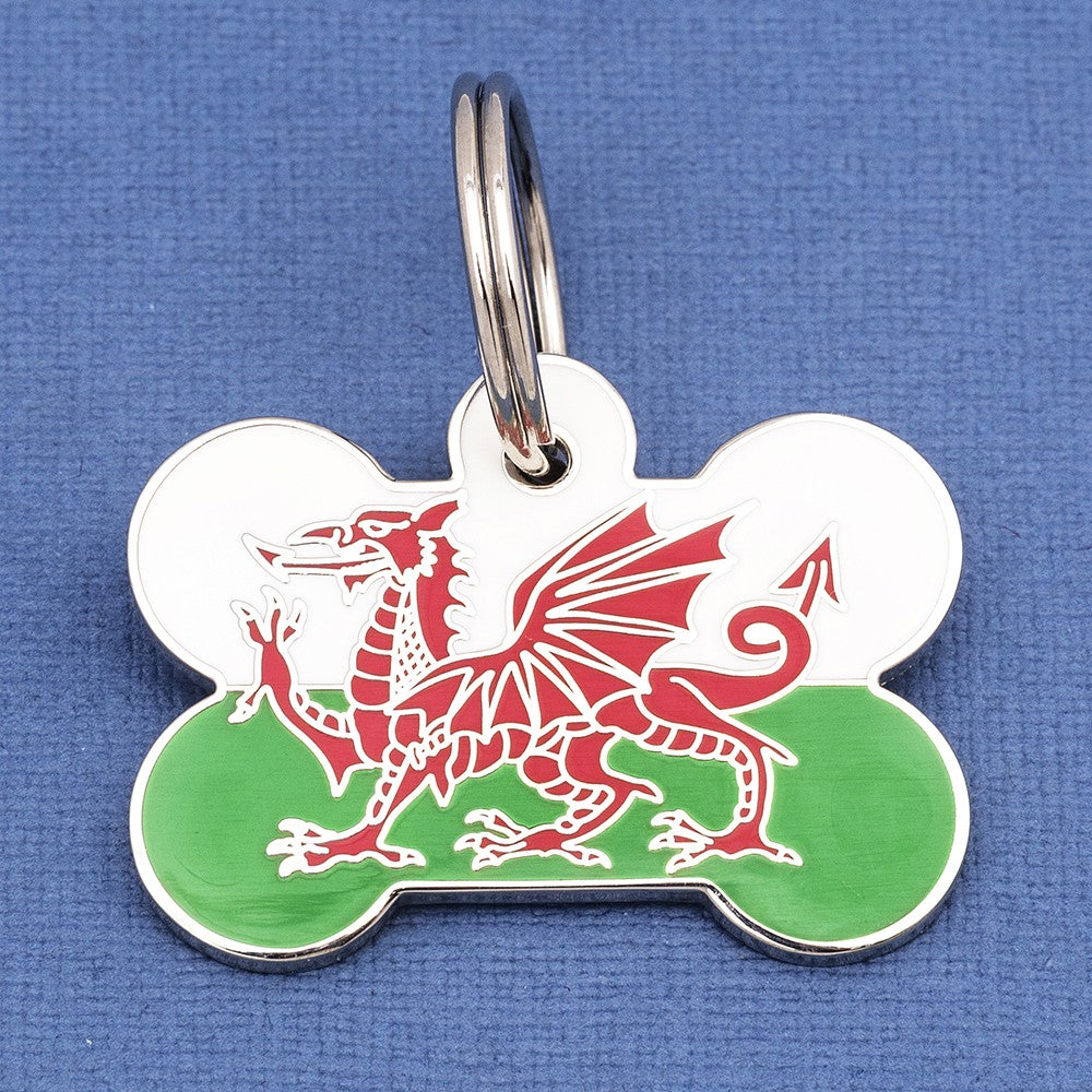 Welsh Flag Pet Tag Bone
