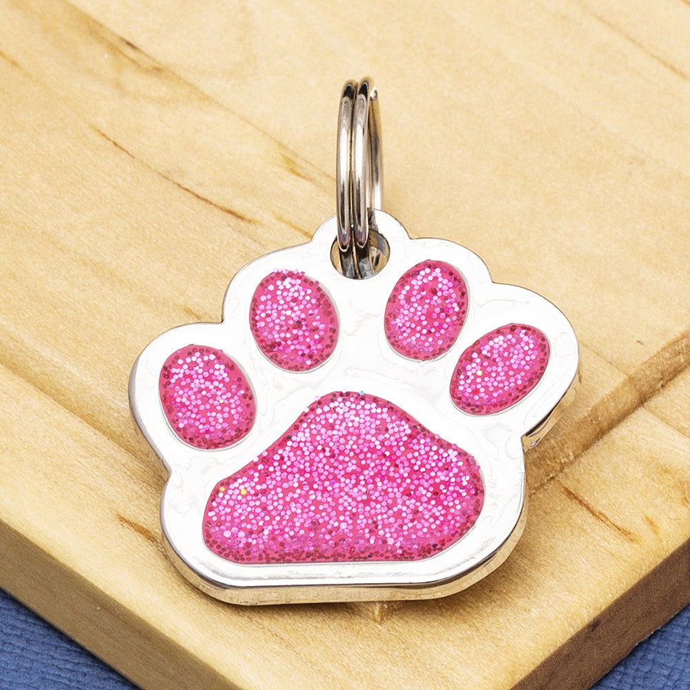 Glitter Paw Engraved Dog Identity Tag - Multiple Colour Options (Small Size - 25mm Wide)