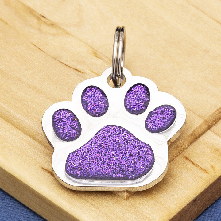 Glitter Paw Engraved Dog Identity Tag - Multiple Colour Options (Small Size - 25mm Wide)