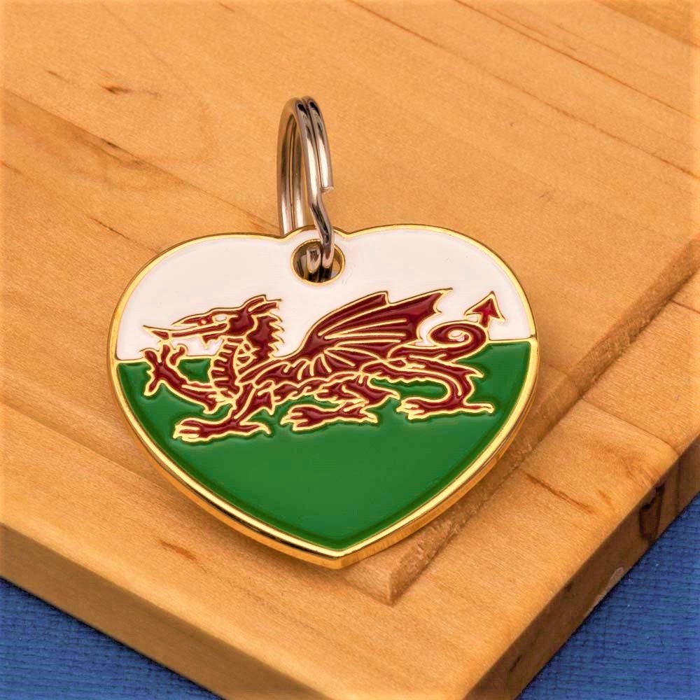Welsh Flag Heart Pet ID Tag