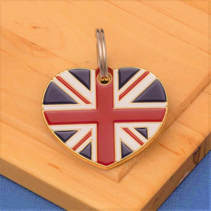 British Flag Heart Pet ID Tag