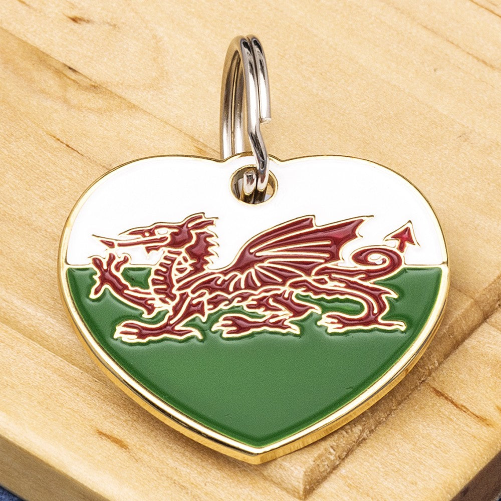 Welsh Flag Heart Pet ID Tag
