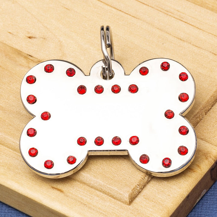 Luxury Crystal Embedded Chrome Dog Bone ID Tag - Medium (28 x 38mm)