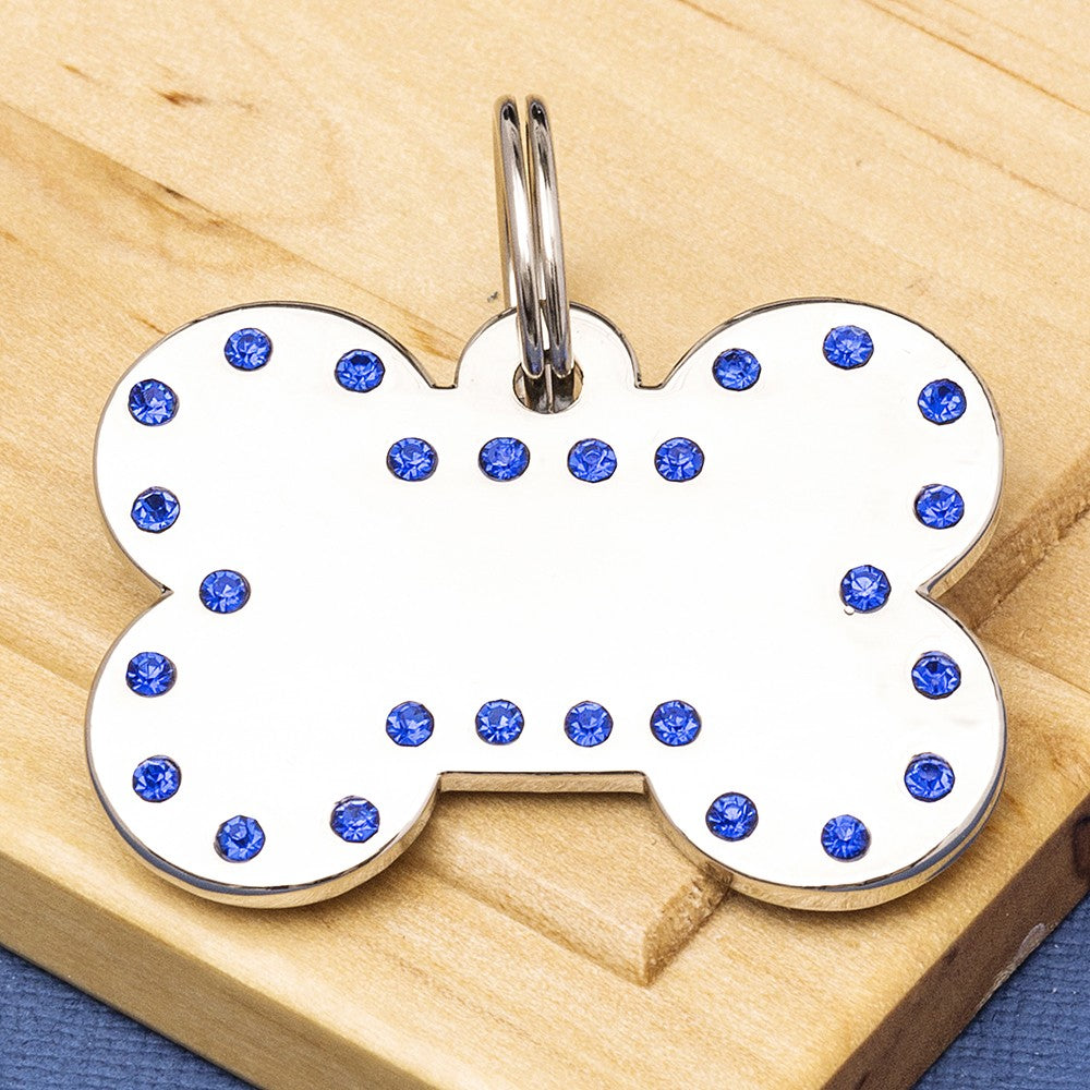 Luxury Crystal Dog ID Tag Blue Bone