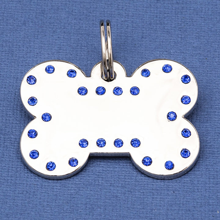Luxury Crystal Dog ID Tag Blue Bone