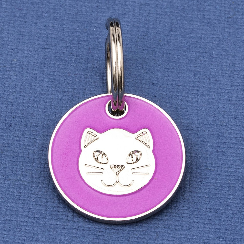 Engraved Cat Face Identification Tag - Multiple Colour Options