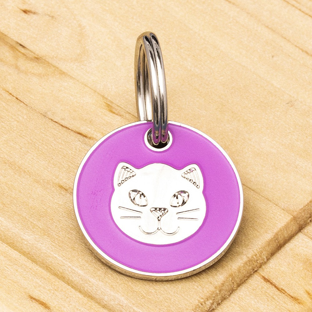 Engraved Cat Face Identification Tag - Multiple Colour Options