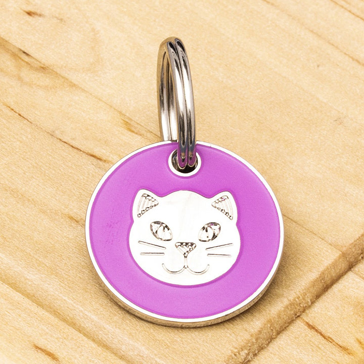 Engraved Cat Face Identification Tag - Multiple Colour Options