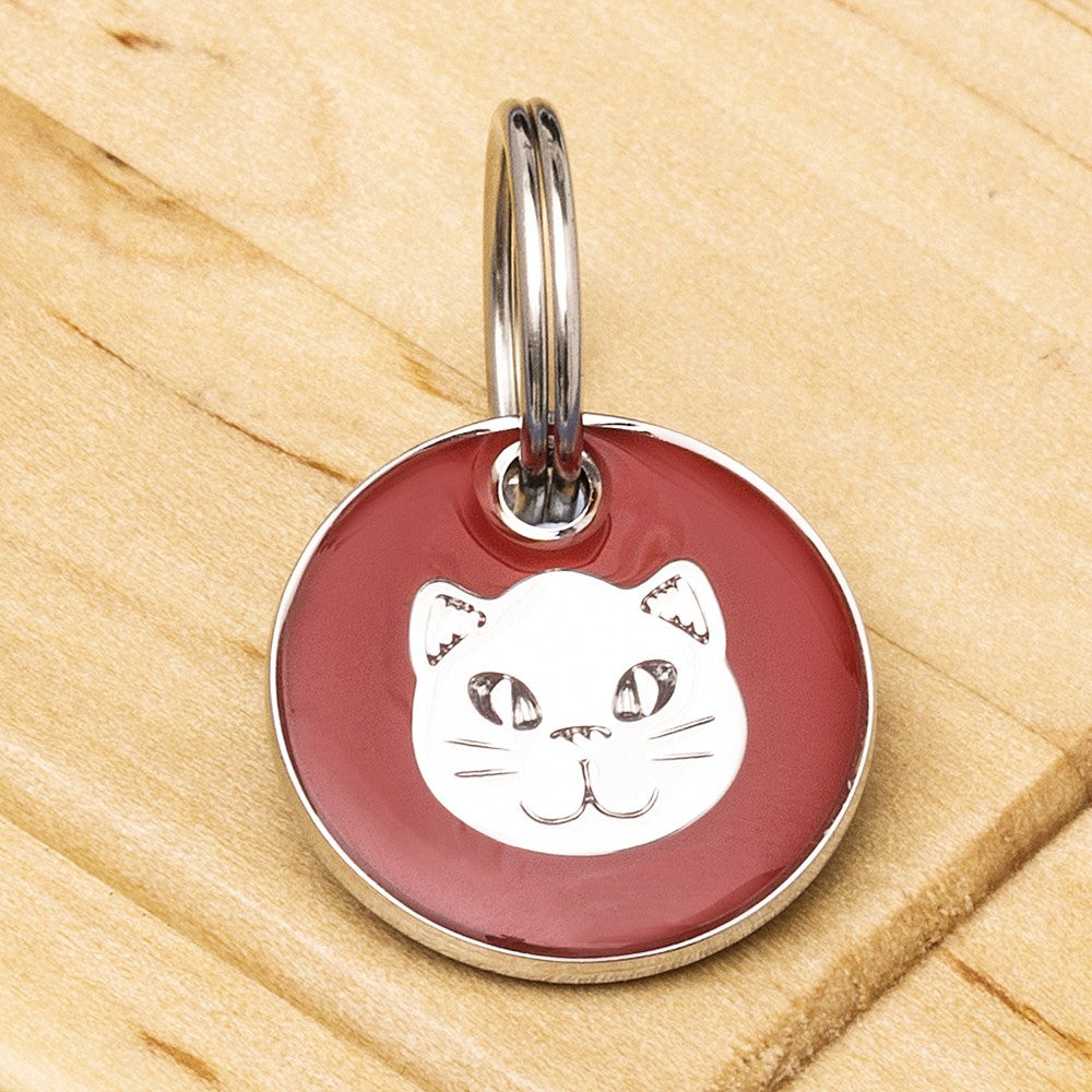 Engraved Cat Face Identification Tag - Multiple Colour Options