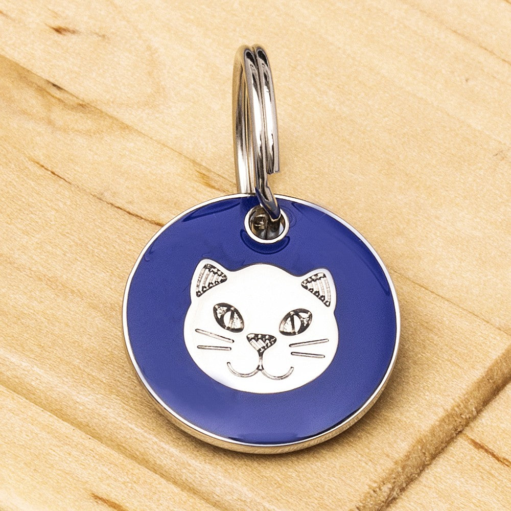 Engraved Cat Face Identification Tag - Multiple Colour Options