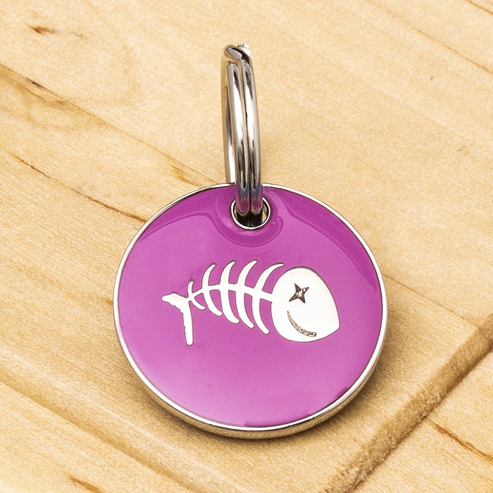 Engraved Fish Bones Cat Identification Tag - Multiple Colour Options