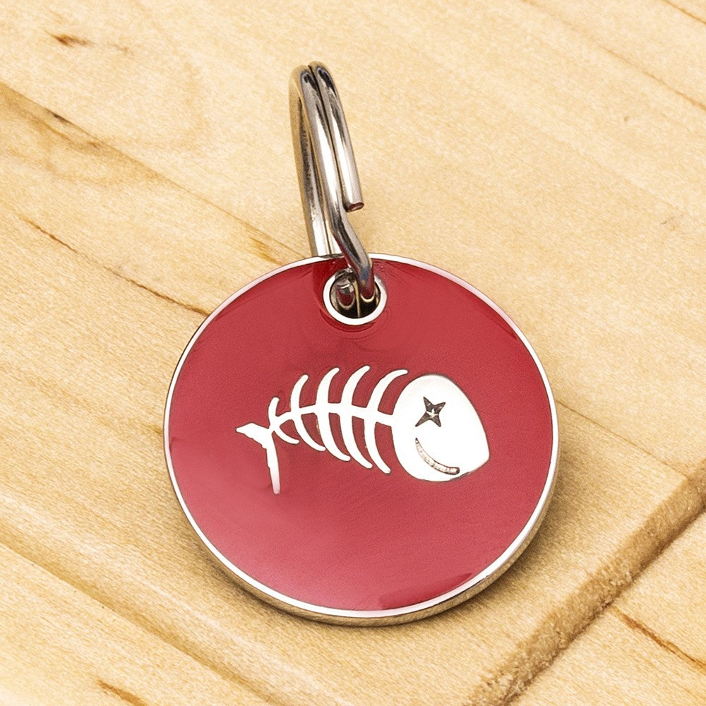 Engraved Fish Bones Cat Identification Tag - Multiple Colour Options