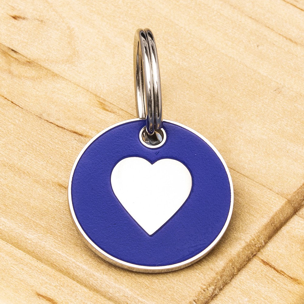 Cat ID Tag Blue Heart 20mm