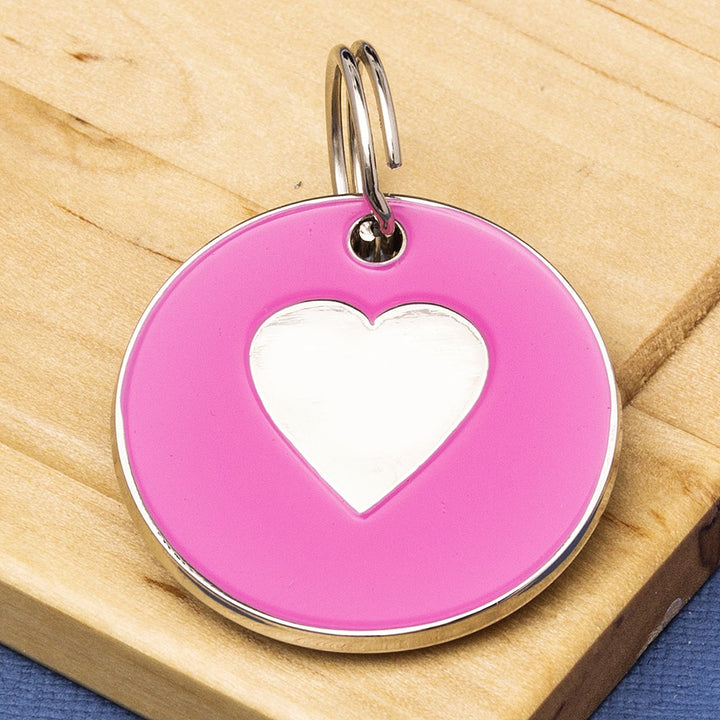 Coloured Enamel Heart Pet ID Tag - Small Size (25mm wide)