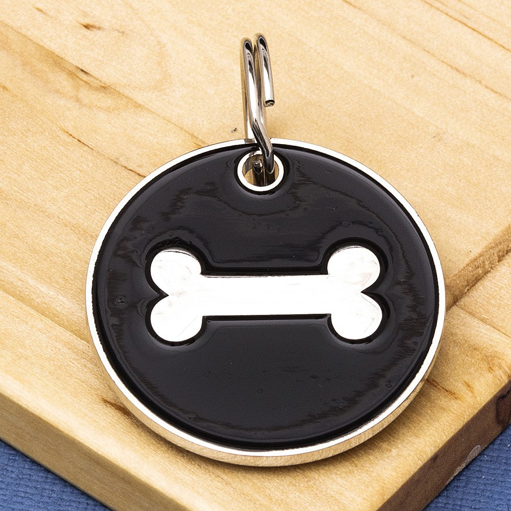 Large Dog ID Tag Black Bone