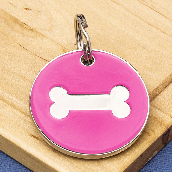 Dog Bone Identity Tag - Coloured Enamel & Engraved - Medium Size (32mm wide)