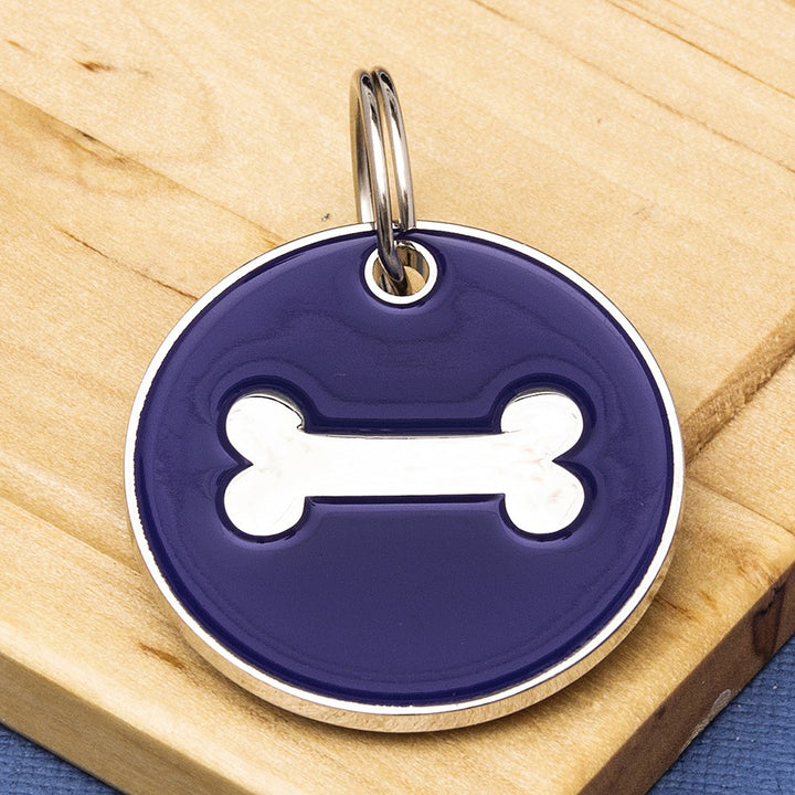 Dog Bone Identity Tag - Coloured Enamel & Engraved - Small Size (25mm wide)