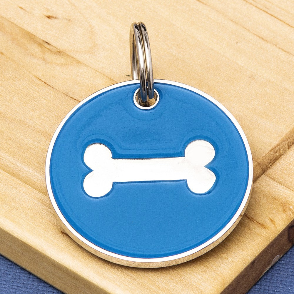 Dog Bone Identity Tag - Coloured Enamel & Engraved - Small Size (25mm wide)