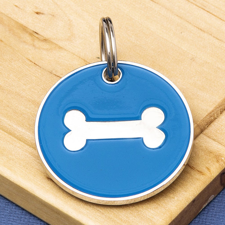 Dog Bone Identity Tag - Coloured Enamel & Engraved - Small Size (25mm wide)