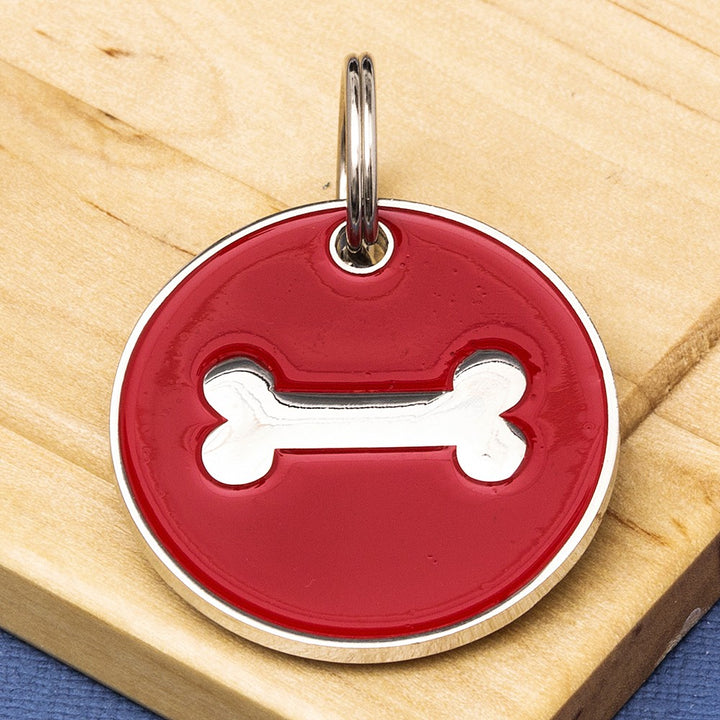 Dog Bone Identity Tag - Coloured Enamel & Engraved - Small Size (25mm wide)