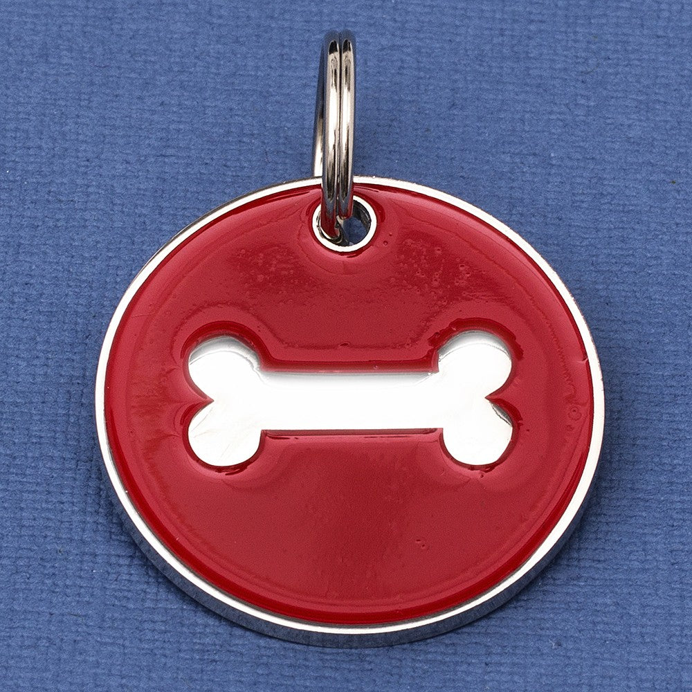 Dog Bone Identity Tag - Coloured Enamel & Engraved - Medium Size (32mm wide)