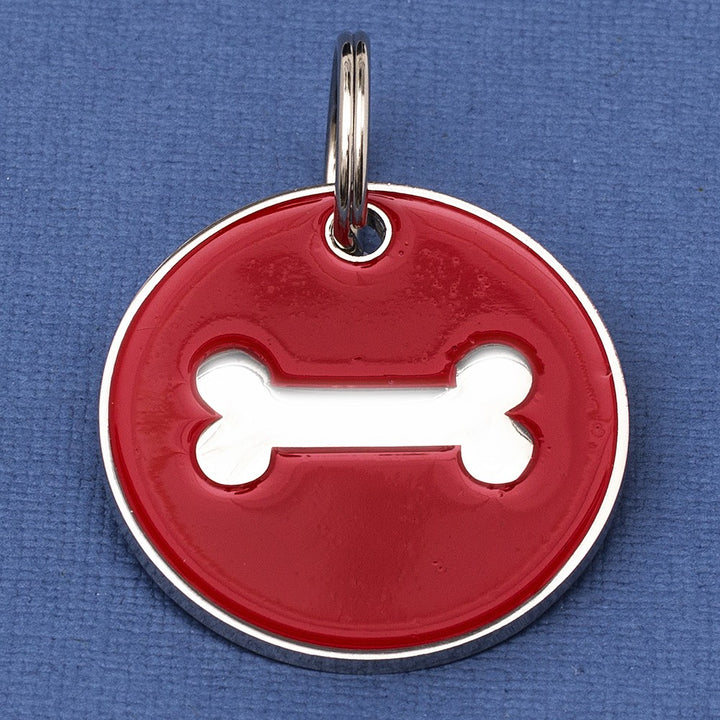 Dog Bone Identity Tag - Coloured Enamel & Engraved - Medium Size (32mm wide)