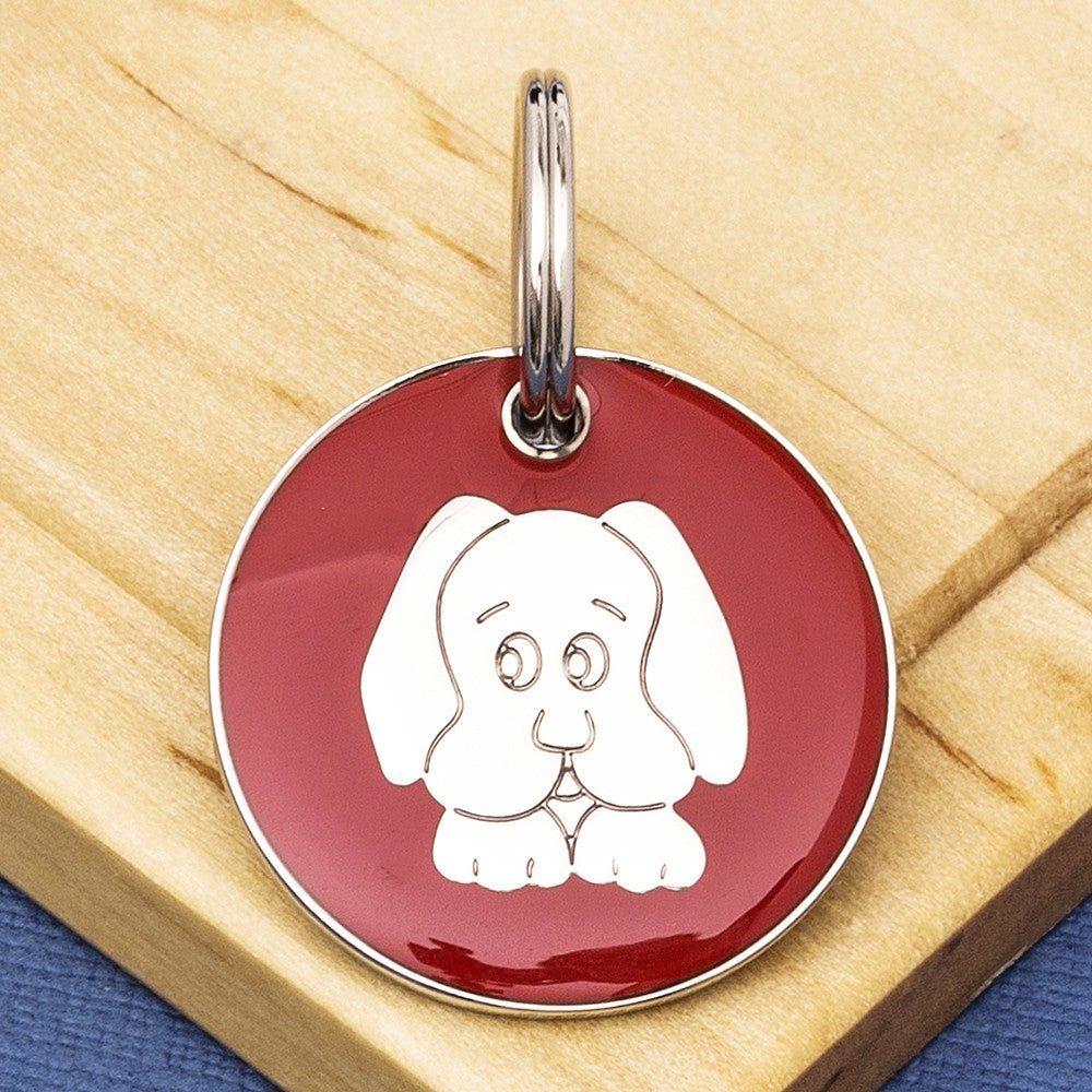 Coloured Enamel Dog Face Pet ID Tag - Small Size (25mm wide)