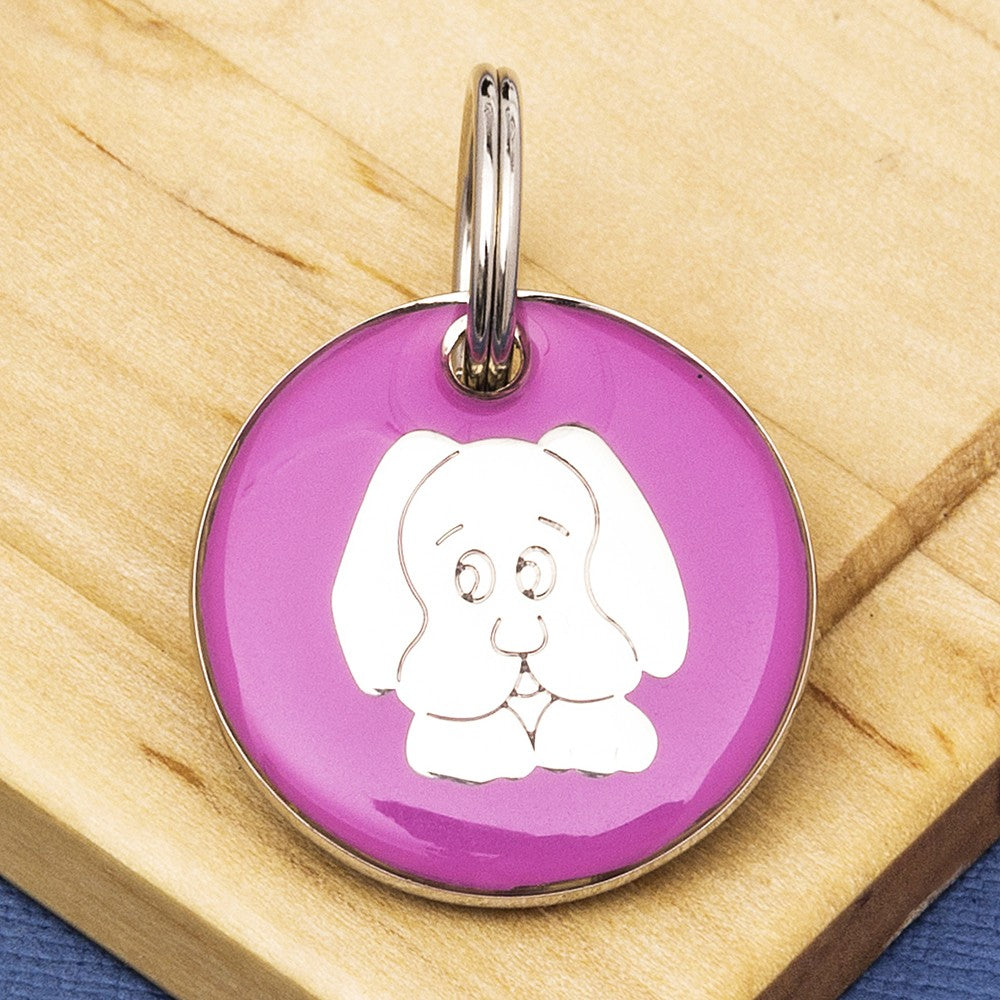 Coloured Enamel Dog Face Pet ID Tag - Small Size (25mm wide)