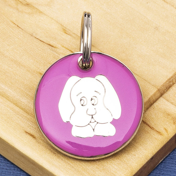 Coloured Enamel Dog Face Pet ID Tag - Small Size (25mm wide)
