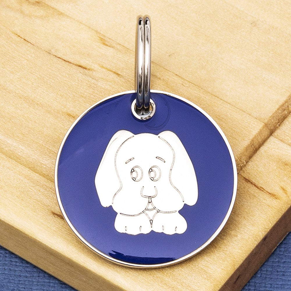 Coloured Enamel Dog Face Pet ID Tag - Small Size (25mm wide)