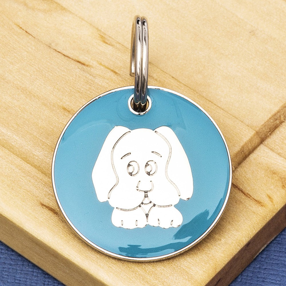 Coloured Enamel Dog Face Pet ID Tag - Small Size (25mm wide)