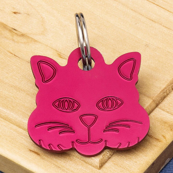 Coloured Cat Face Engraved Pet ID Tag – Small (22mm)