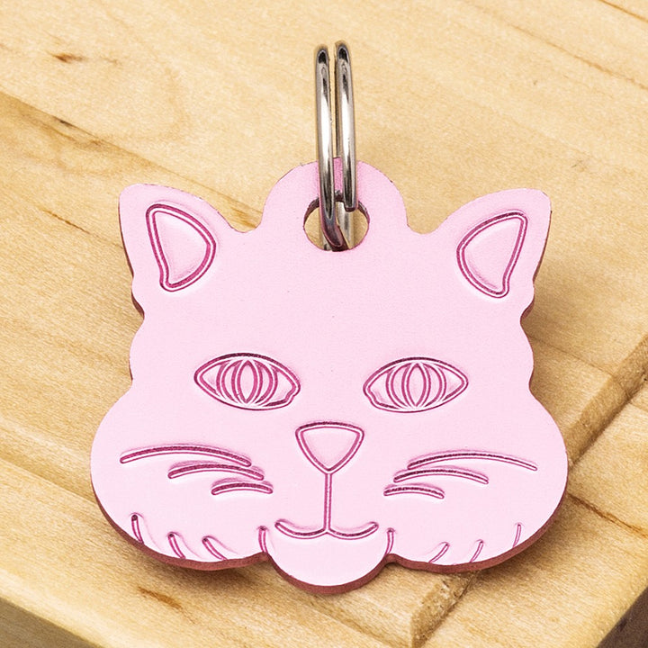 Coloured Cat Face Engraved Pet ID Tag – Small (22mm)
